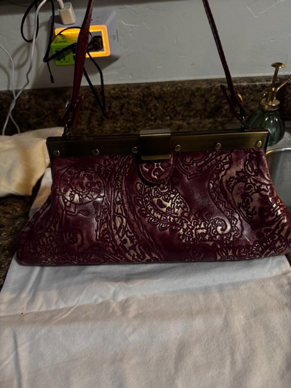 Women's Embossed Paisley Top-Handle Bag in Deep Burgundy. Patricia Nash - Picture 5 of 11